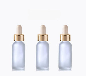 6 FROSTED 30ml Glass Bottles w/ Metallic Silver & White Dropper Pipette 1 Oz UPSCALE LUXURY Cosmetic Skincare Packaging, Serum Essential Oil