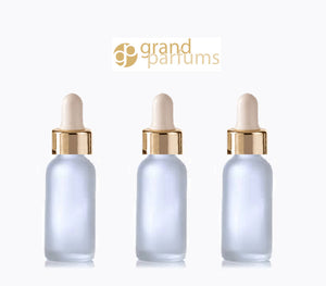 3 FROSTED 15ml Glass Bottles w/ Metallic Silver Glass Dropper Pipette 1/2 Oz UPSCALE LUXURY Cosmetic Skincare Packaging, Serum Essential Oil