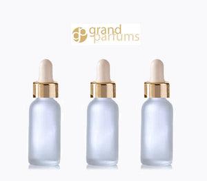 3 FROSTED 30ml Glass Bottles w/ Metallic Silver Glass Black Dropper Pipette 1 Oz  LUXURY Cosmetic Skincare Packaging, Serum Essential Oil
