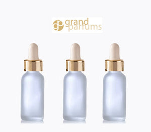 6 FROSTED 30ml Glass Bottles w/ Metallic Gold & Black Dropper Pipette 1 Oz UPSCALE LUXURY Cosmetic Skincare Packaging, Serum Essential Oil