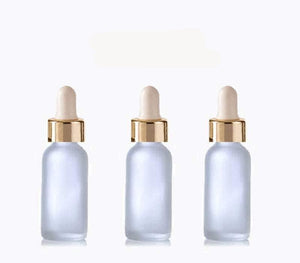 3 FROSTED 15ml Glass Bottles w/ Metallic Gold Glass Dropper Pipettes 1/2 Oz UPSCALE LUXURY Cosmetic Skincare Packaging, Serum, Essential Oil