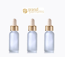 Load image into Gallery viewer, 6 FROSTED 15ml Glass Bottles w/ Metallic Silver Glass Dropper Pipette 1/2 Oz UPSCALE LUXURY Cosmetic Skincare Packaging, Serum Essential Oil