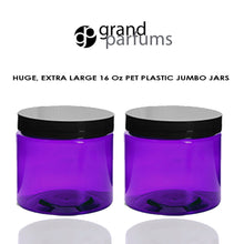 Load image into Gallery viewer, 3 PREMIUM Green Xtra Large JUMBO 16 Oz Jars Hand Cream, Body Butter, Scrubs, Conditioner 240ml PET Hi Wall Plastic Jars w/ Smooth Black Cap