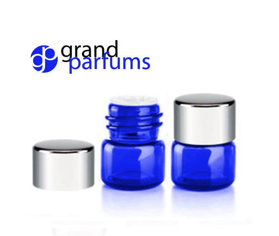 12 Cobalt Blue w/ SILVER CAPS 1/4 Dram Glass Vials w/ Orifice Reducer Oil Dispensing Bottles, 1ml  Micro-Mini Essential Oil Storage Sample