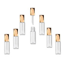 Load image into Gallery viewer, 100 Mini Lip Gloss Tubes 1.2ml Metallic GOLD Wand Tops Quality Sampling Favors Private Label Cosmetic Packaging Lipstick Wholesale Pricing