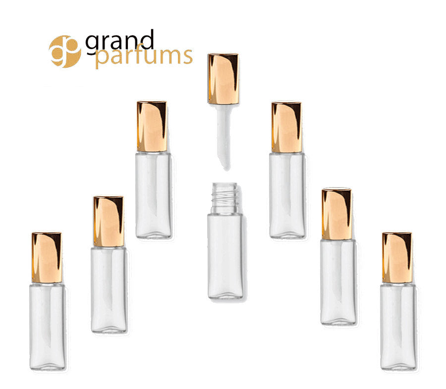 25 Lip Gloss 1.2ml Tubes w/ Metallic GOLD Wand Tops Sampling Favors Private Label Cosmetic Packaging Lipstick Balm Soft flocked Tip PVC