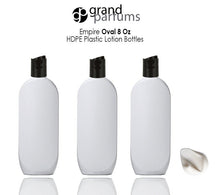 Load image into Gallery viewer, 3 WHITE 8 Oz HDPE Plastic Bottles GOLD Disc Top 240ml Shampoo Lotion Body Cream Conditioner Wash Empty Private Label Packaging Container