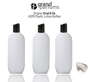 3 WHITE 8 Oz HDPE Plastic Bottles SILVER Disc Top 240ml Shampoo Lotion Body Cream Conditioner Wash Empty Private Label Packaging Container