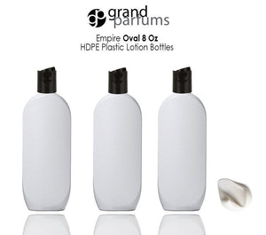 3 WHITE 8 Oz HDPE Plastic Bottles GOLD Disc Top 240ml Shampoo Lotion Body Cream Conditioner Wash Empty Private Label Packaging Container