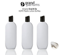 Load image into Gallery viewer, 6 WHITE 8 Oz HDPE Plastic Bottles Black DISC Top 240ml Shampoo Lotion Body Cream Conditioner Wash Empty Private Label Packaging Container