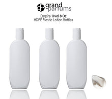Load image into Gallery viewer, 3 WHITE 8 Oz HDPE Plastic Bottles GOLD Disc Top 240ml Shampoo Lotion Body Cream Conditioner Wash Empty Private Label Packaging Container