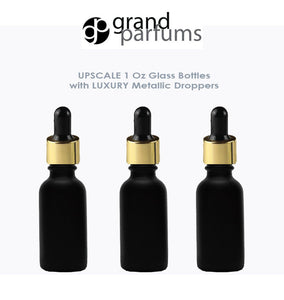 6 MATTE BLACK 30ml Glass Bottles w/ Metallic Gold & White Dropper Pipette 1 Oz  LUXURY Cosmetic Skincare Packaging, Serum Essential Oil