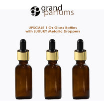 Load image into Gallery viewer, 6 AMBER Upscale 30ml Glass Bottles w/ Metallic Silver &amp; White Dropper Pipette 1 Oz LUXURY Cosmetic Skincare Packaging, Serum Essential Oil