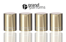 Load image into Gallery viewer, 48 CLEAR Swirled Rollerball Bottles Stainless Steel 4mL DELUXE Dram w/ Gold or Silver Metallic Caps 1/8 Oz Roll-Ons Essential Oil Perfume