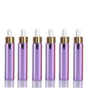 5 Mini 10ml Glass Essential Oil Glass Dropper Bottles (1/3 Oz) Metallic BLUE Colors w/ UV Coating Shiny Metallic GOLD Glass Pipettes 10 ml