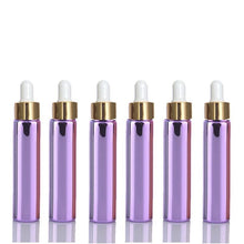 Load image into Gallery viewer, 5 Mini 10ml Glass Essential Oil Glass Dropper Bottles (1/3 Oz) Metallic RED Colors w/ UV Coating Shiny Metallic GOLD Glass Pipettes 10 ml