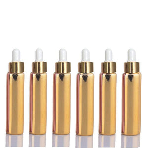 5 Mini 10ml Glass Essential Oil Glass Dropper Bottles (1/3 Oz) Metallic RED Colors w/ UV Coating Shiny Metallic GOLD Glass Pipettes 10 ml