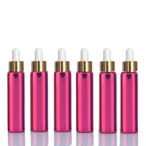 5 Mini 10ml Glass Essential Oil Glass Dropper Bottles (1/3 Oz) Metallic BLUE Colors w/ UV Coating Shiny Metallic GOLD Glass Pipettes 10 ml