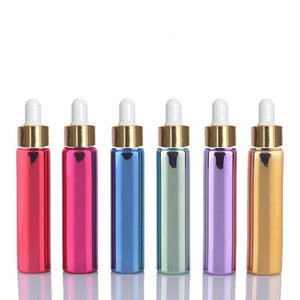 5 Mini 10ml Glass Essential Oil Glass Dropper Bottles (1/3 Oz) Metallic RED Colors w/ UV Coating Shiny Metallic GOLD Glass Pipettes 10 ml