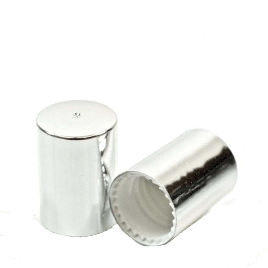 12 SHINY Solid SILVER Roll On Bottle CAPS Upscale Aluminum Lids fit 5ml, 10ml Glass Roller Ball Bottle Essential Oil Perfume Roll-on
