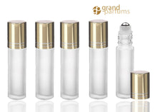 Load image into Gallery viewer, 6 FROSTED Rollers 10 ml PREMIUM Roll On Bottles Steel Balls 10ml  1/3 Oz Essential Oil Perfume Lip Gloss Shiny BLACK/Silver Cap