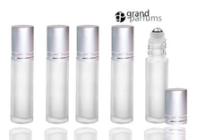 Load image into Gallery viewer, 6 FROSTED 10ml PREMIUM Roll On Bottles Stainless Steel Roller Balls 1/3 Oz Essential Oil Perfume Lip Gloss Shiny GOLD Cap Accent