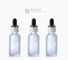 Load image into Gallery viewer, 3 FROSTED 30ml Glass Bottles w/ Metallic Gold Glass Dropper Pipettes 1 Oz UPSCALE LUXURY Cosmetic Skincare Packaging, Serum, Essential Oil