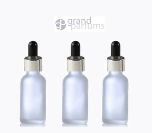 3 FROSTED 30ml Glass Bottles w/ Metallic Gold Glass Dropper Pipettes 1 Oz UPSCALE LUXURY Cosmetic Skincare Packaging, Serum, Essential Oil
