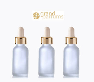 3 FROSTED 30ml Glass Bottles w/ Metallic Gold Glass Dropper Pipettes 1 Oz UPSCALE LUXURY Cosmetic Skincare Packaging, Serum, Essential Oil
