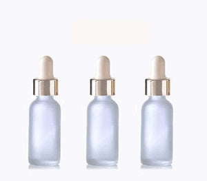 6 FROSTED 30ml Glass Bottles w/ Metallic Silver & Black Dropper Pipette 1 Oz UPSCALE LUXURY Cosmetic Skincare Packaging, Serum Essential Oil