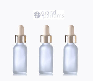 3 FROSTED 30ml Glass Bottles w/ Metallic Silver Glass Black Dropper Pipette 1 Oz  LUXURY Cosmetic Skincare Packaging, Serum Essential Oil
