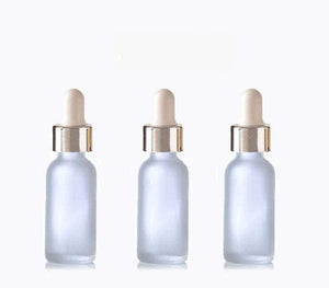 6 FROSTED 30ml Glass Bottles w/ Metallic Silver & White Dropper Pipette 1 Oz UPSCALE LUXURY Cosmetic Skincare Packaging, Serum Essential Oil