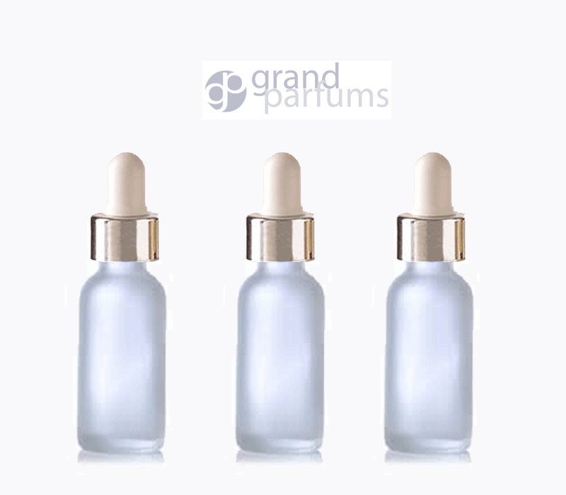 6 FROSTED 15ml Glass Bottles w/ Metallic Silver Glass Dropper Pipette 1/2 Oz UPSCALE LUXURY Cosmetic Skincare Packaging, Serum Essential Oil