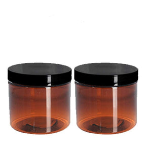 3 PREMIUM Amber Xtra Large JUMBO 16 Oz Jars Hand Cream, Body Butter, Scrubs, Conditioner 240ml PET Hi Wall Plastic Jars w/ Smooth Black Cap