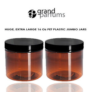 3 PREMIUM Purple Xtra Large JUMBO 16 Oz Jars Hand Cream, Body Butter, Scrubs, Conditioner 240ml PET Hi Wall Plastic Jars w/ Smooth Black Cap