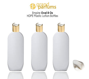 3 WHITE 8 Oz HDPE Plastic Bottles GOLD Disc Top 240ml Shampoo Lotion Body Cream Conditioner Wash Empty Private Label Packaging Container
