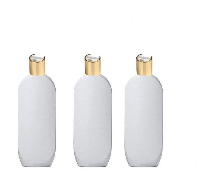 12 WHITE 8 Oz HDPE Plastic Bottles GOLD Disc Top 240ml Shampoo Lotion Body Cream Conditioner Wash Empty Private Label Packaging Container