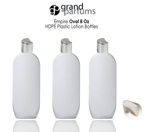 3 WHITE 8 Oz HDPE Plastic Bottles GOLD Disc Top 240ml Shampoo Lotion Body Cream Conditioner Wash Empty Private Label Packaging Container