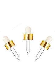 Load image into Gallery viewer, 100 UPSCALE Glass &amp; Aluminum Metal Shell Dropper Caps  SHINY or MATTE Gold or Silver 18-400 Private Label Cosmetic Pipettes 5ml, 10ml, 15ml