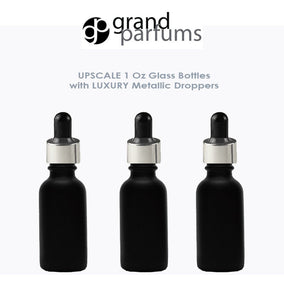 6 MATTE BLACK 30ml Glass Bottles w/ Metallic Gold & White Dropper Pipette 1 Oz  LUXURY Cosmetic Skincare Packaging, Serum Essential Oil