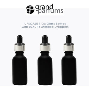 6 MATTE BLACK 30ml Glass Bottles w/ Metallic Silver & Black Dropper Pipette 1 Oz  LUXURY Cosmetic Skincare Packaging, Serum Essential Oil