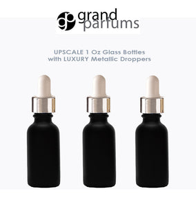 50 MATTE BLACK 30ml Glass Bottles w/ Metallic Gold & Black Dropper Pipette 1 Oz  LUXURY Cosmetic Skincare Packaging, Serum Essential Oil