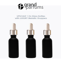 Load image into Gallery viewer, 6 MATTE BLACK 30ml Glass Bottles w/ Metallic Gold &amp; White Dropper Pipette 1 Oz  LUXURY Cosmetic Skincare Packaging, Serum Essential Oil