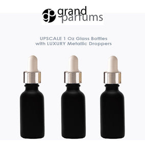 6 MATTE BLACK 30ml Glass Bottles w/ Metallic Gold & White Dropper Pipette 1 Oz  LUXURY Cosmetic Skincare Packaging, Serum Essential Oil