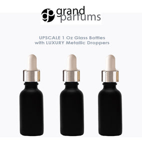 6 MATTE BLACK 30ml Glass Bottles w/ Metallic Gold & Black Dropper Pipette 1 Oz  LUXURY Cosmetic Skincare Packaging, Serum Essential Oil