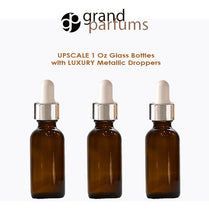 Load image into Gallery viewer, 6 AMBER Upscale 30ml Glass Bottles w/ Metallic Gold &amp; Black Dropper Pipette 1 Oz LUXURY Cosmetic Skincare Packaging, Serum Essential Oil