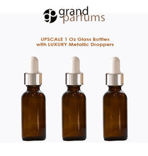 Load image into Gallery viewer, 6 AMBER Upscale 30ml Glass Bottles w/ Metallic Gold &amp; White Dropper Pipette 1 Oz LUXURY Cosmetic Skincare Packaging, Serum Essential Oil