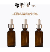 Load image into Gallery viewer, 6 AMBER Upscale 30ml Glass Bottles w/ Metallic Silver &amp; Black Dropper Pipette 1 Oz LUXURY Cosmetic Skincare Packaging, Serum Essential Oil