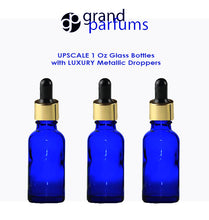 Load image into Gallery viewer, 6 Cobalt BLUE 30ml Glass Bottles w/ Metallic Silver &amp; White Dropper Pipette 1 Oz LUXURY Cosmetic Skincare Packaging, Serum Essential Oil