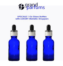 Load image into Gallery viewer, 6 Cobalt BLUE 30ml Glass Bottles w/ Metallic Gold &amp; Black Dropper Pipette 1 Oz LUXURY Cosmetic Skincare Packaging, Serum Essential Oil